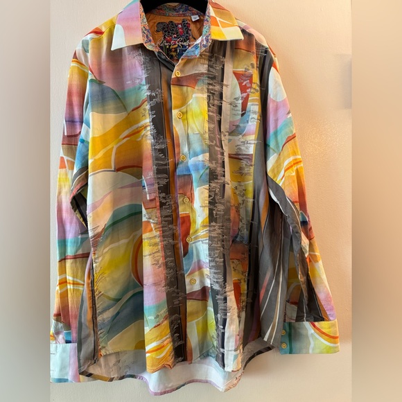 ROBERT GRAHAM Size XL Multi Color Abstract Art Print Cotton Long Sleeve Shirt - Picture 2 of 6
